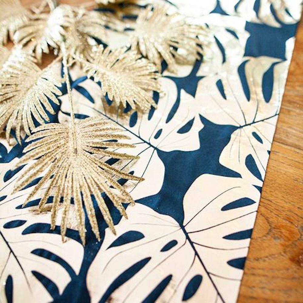 Navy & Gold Tropical Leaf 3m Table Runner