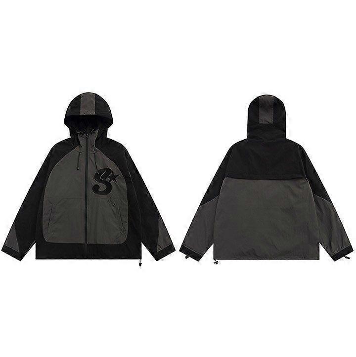2022 Hip Hop Streetwear Uomo Giacca a vento con cappuccio Retro Vintage Color Block Patchwork Track Felpa con cappuccio Cappotti sciolti