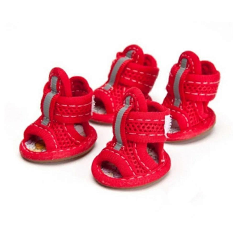 4 Pcs Summer Pet Sandals Rubber Sole Dog Sneakers Reflective Breathable Mesh Dog Shoes for Small Medium Dogs Summer Pet Outfits