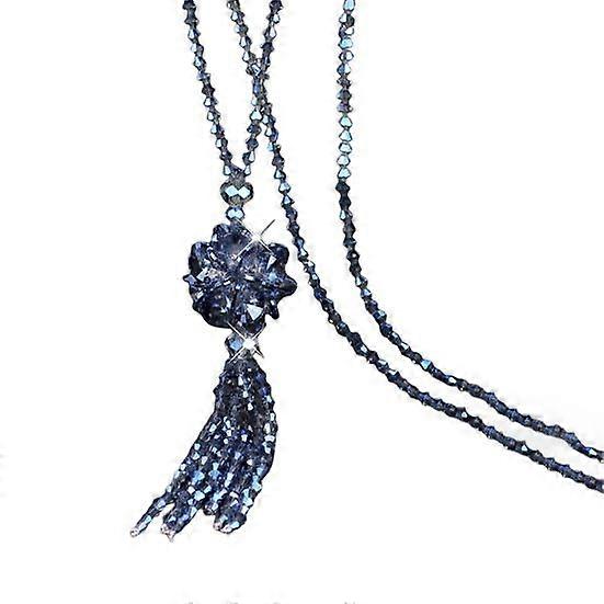 Faux Crystal Necklace Knotted Beaded Long Tassel Shiny All Match Good Gloss Women Long