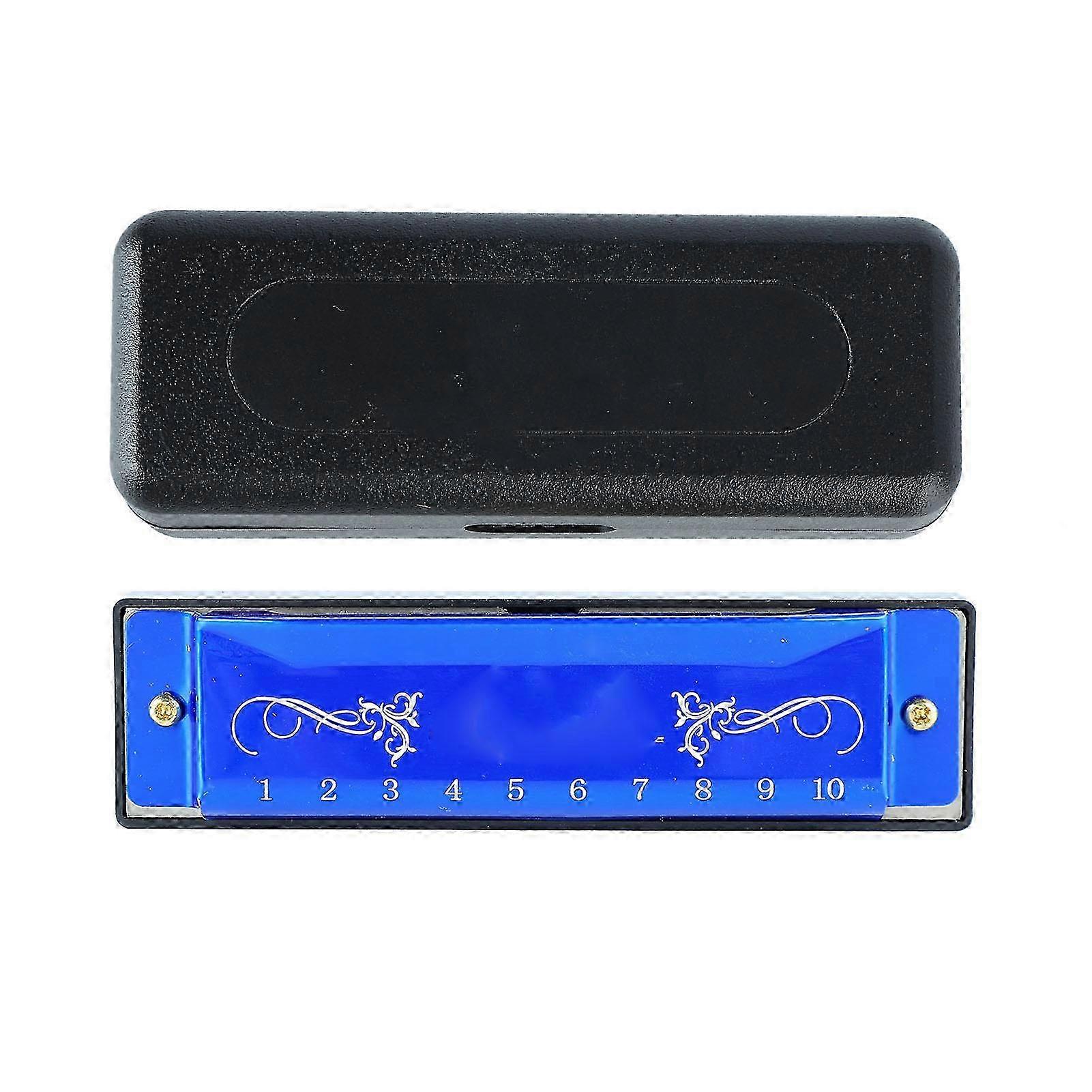 Mundharmonika 10 hullers 20 Tune C Key Professional Standard mundorgel med etui til Kid Beginner Blue
