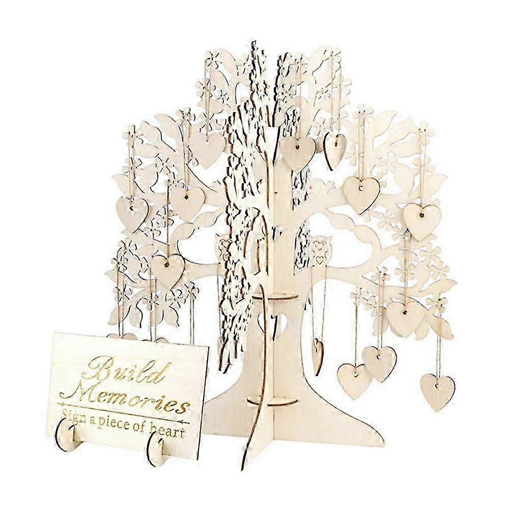 Wood Tree Frame Guest Book with Stand Unique Rustic Wedding Guest Registry with 100pcs Wooden Hearts