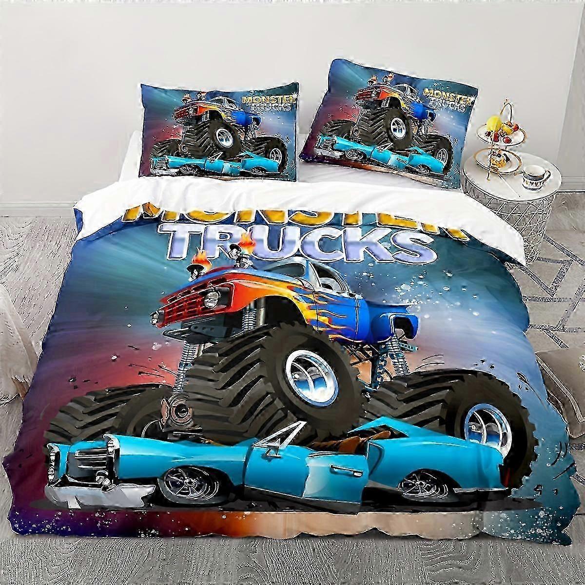 o2608 Conjunto de Capas de Edredom com Estampa de Caminhão e Carro Macio e Confortável para Quarto - Inclui Capa de Edredom e Fronhas (1 Capa de Edredom e 2 Fronhas)