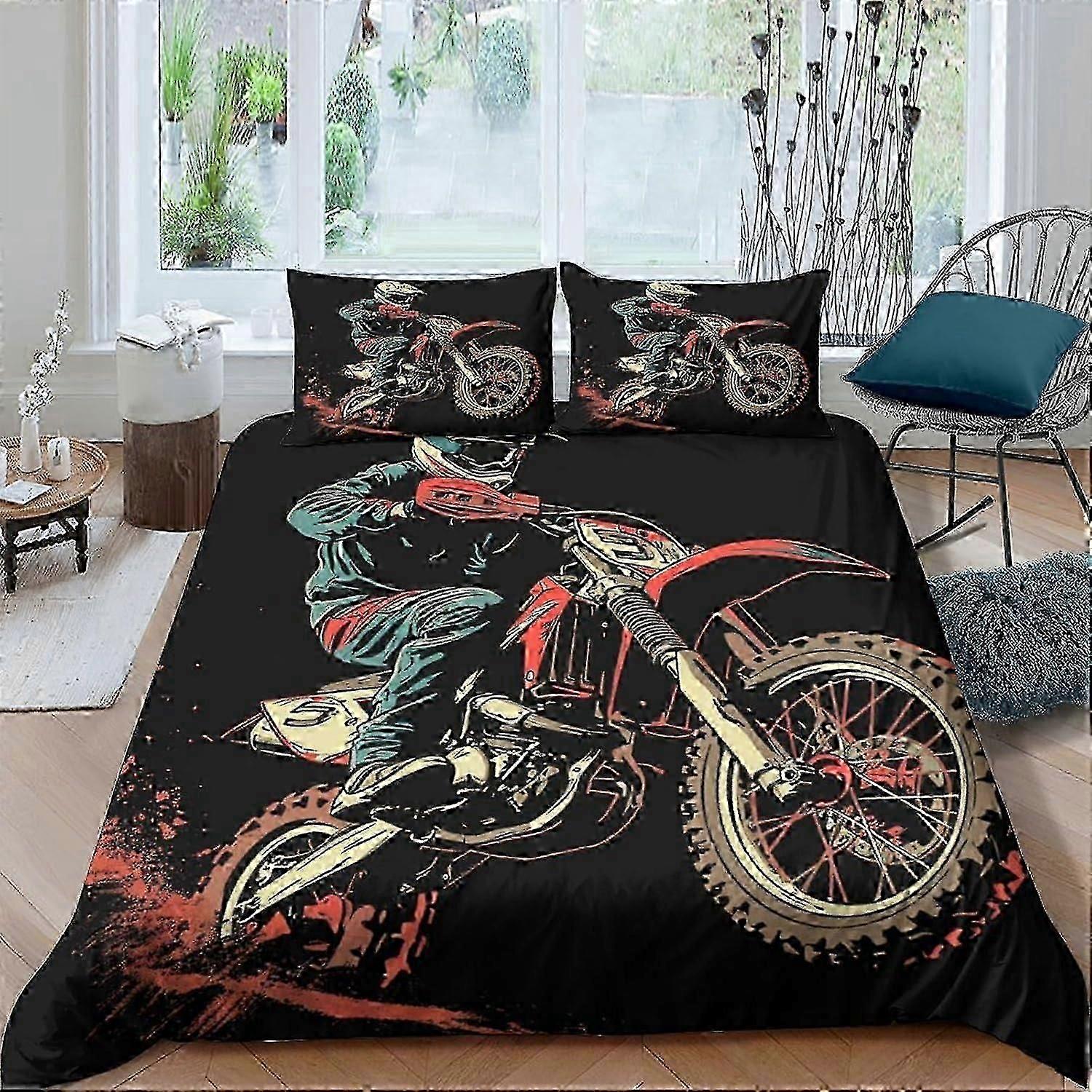 J1171 Lençóis Cross-country Motocicleta Capa de Edredão Set 3 PCS Hotel Quality Quilt Cover Conjunto de Cama Capas de Cama com Fronhas com Fecho de Zíper