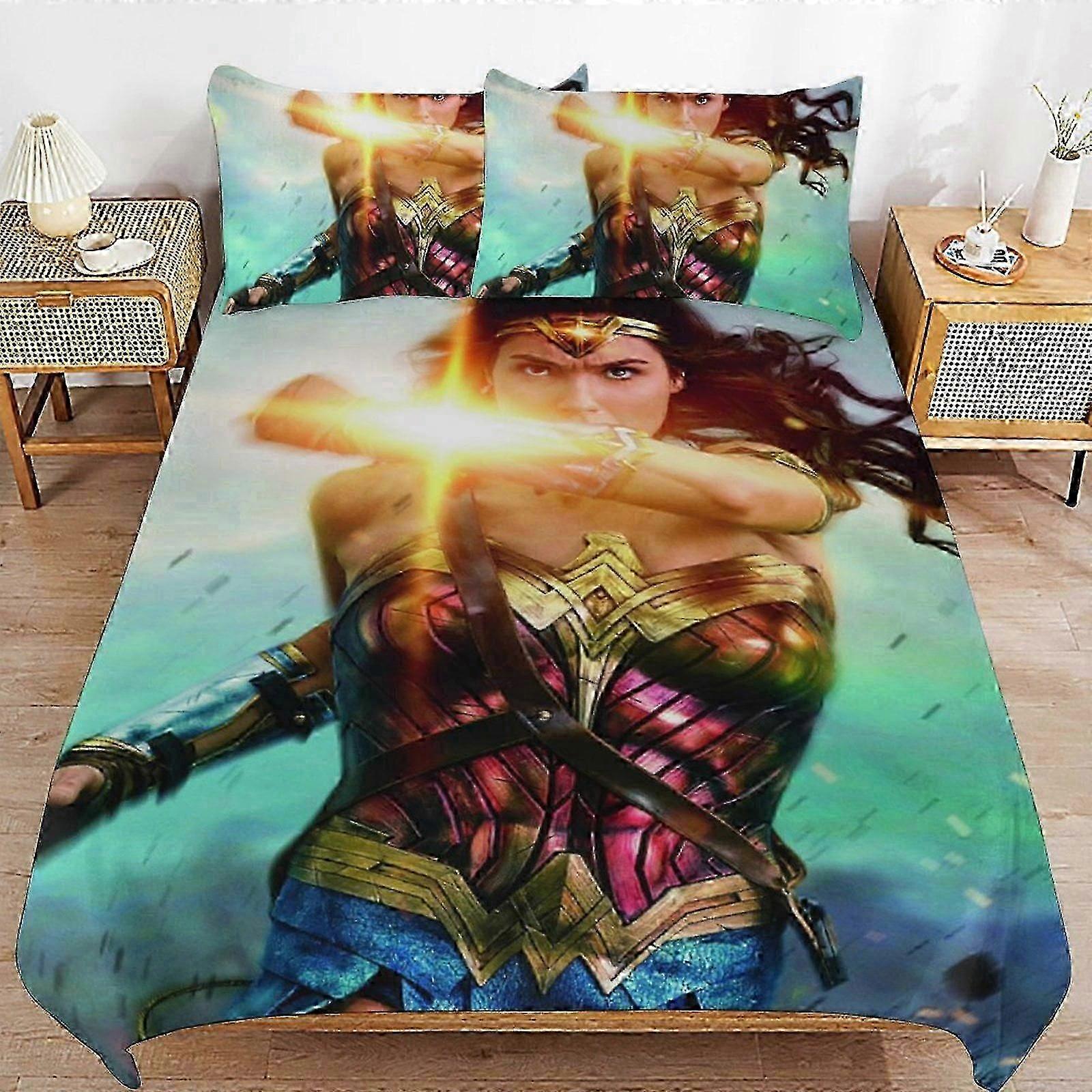 o1029 Prześcieradła Wonder Woman Pościel Se Ultra miękka, przyjazna dla skóry poszwa na kołdrę3-częściowy, uroczy zestaw pościeli z kołdrą (1 poszewka na kołdrę i 2 poszewki na poduszki)