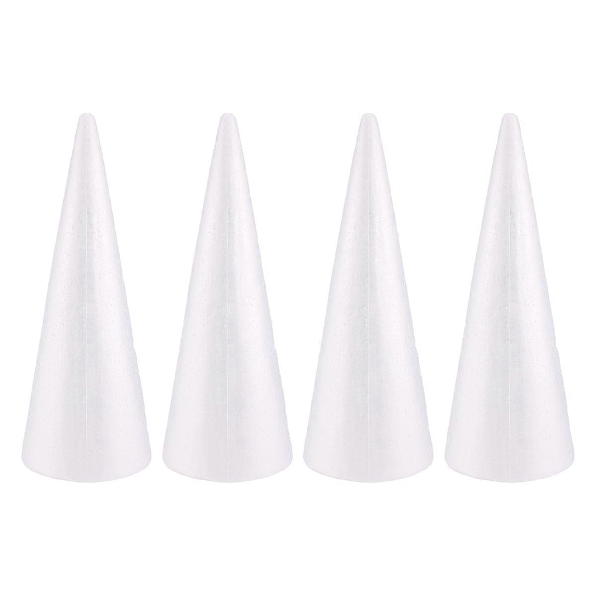 Foam Cones for DIY Crafts, White Polystyrene (4.5 x 13.5 In, 4 Pack)