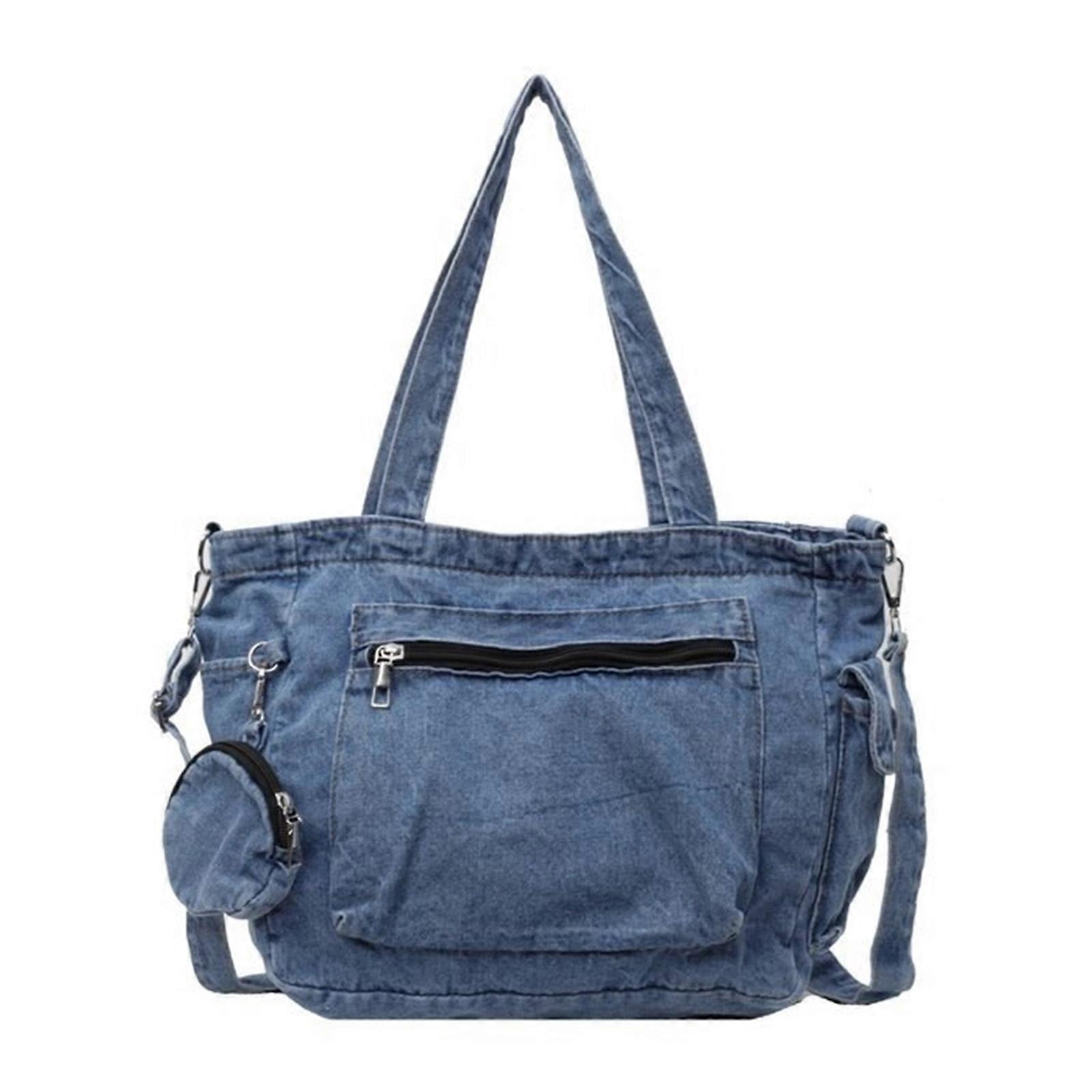 Practical Crossbody Book Bag For Women Versatile Jeans Shoulder Pack Handbag With Large Capacity For Work And Class light blue