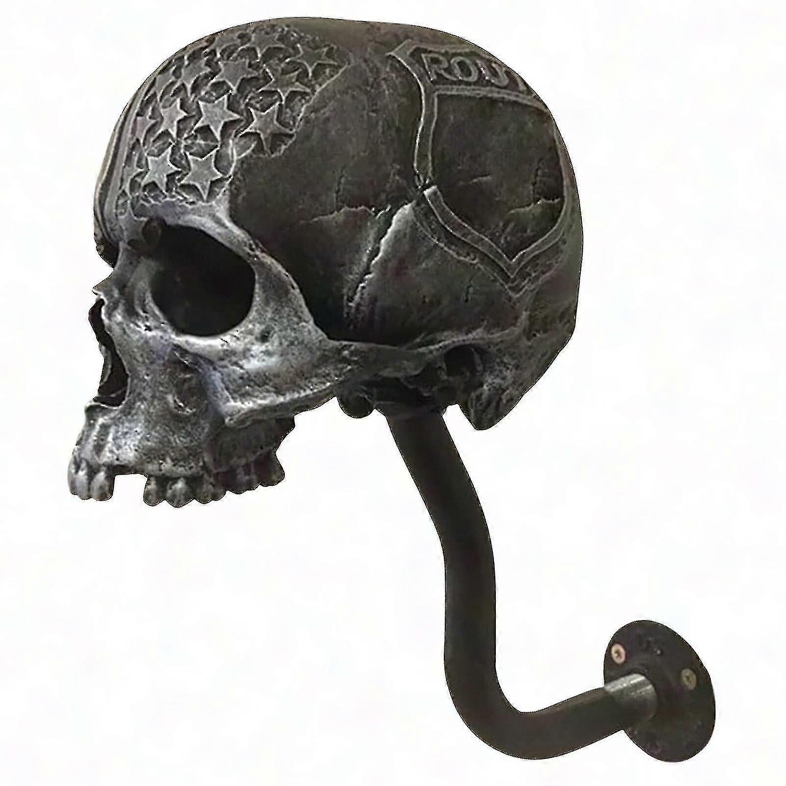 Multi-functional Motorcycle Helmet Wall Bracket with Removable Resin Skull/Beard Holder and Durable Construction