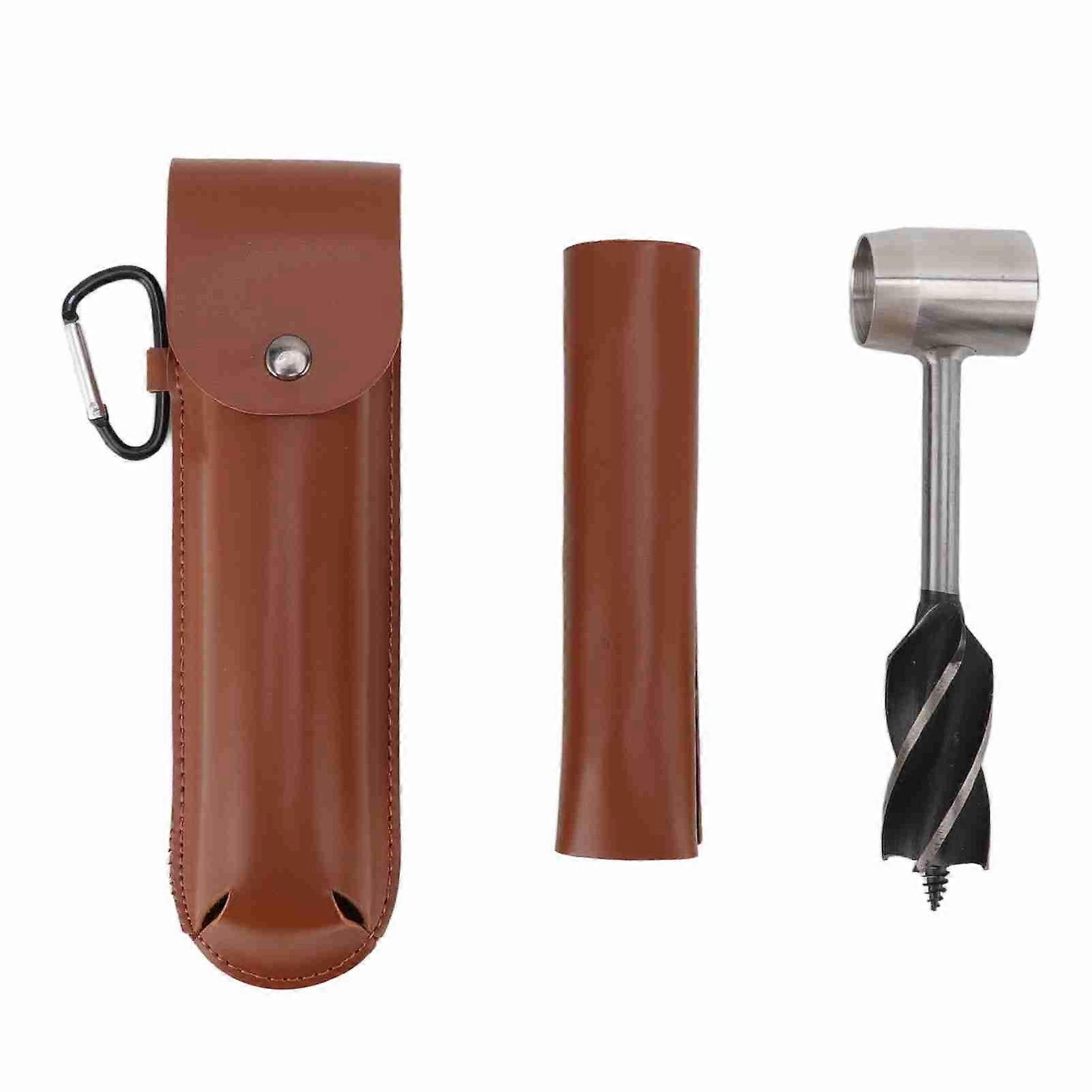 Manual Wood Auger Wrench Handheld Survival Tool Multifunctional Woodworking Punch with Brown PU Leather Case Durable and Portable