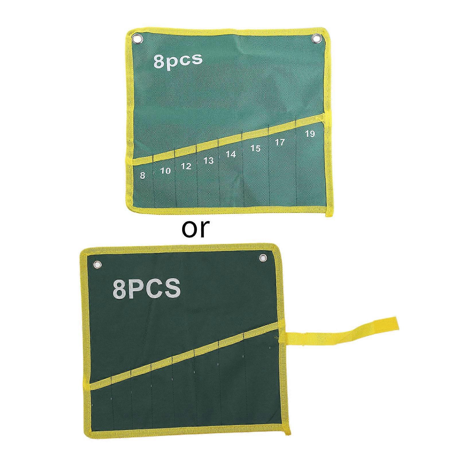 8 Pockets Durable Canvas Spanner Wrench Tool Roll Up Storage Bag Green