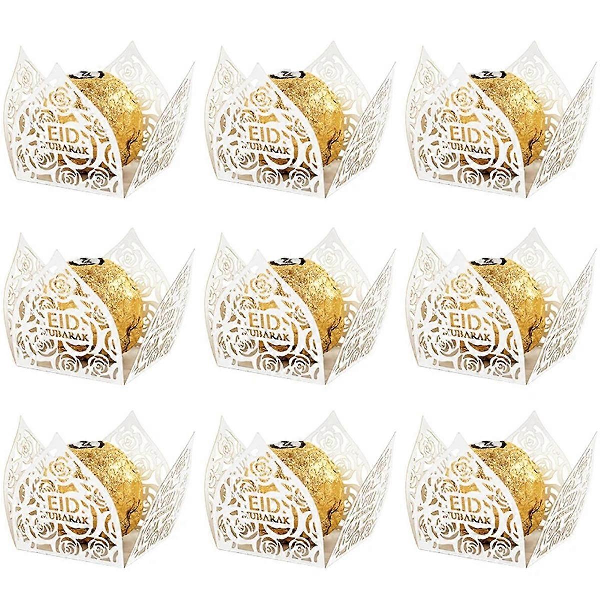 Eid Mubarak Decoration Chocolate Wrappers Paper Candy Food Tray Box,D