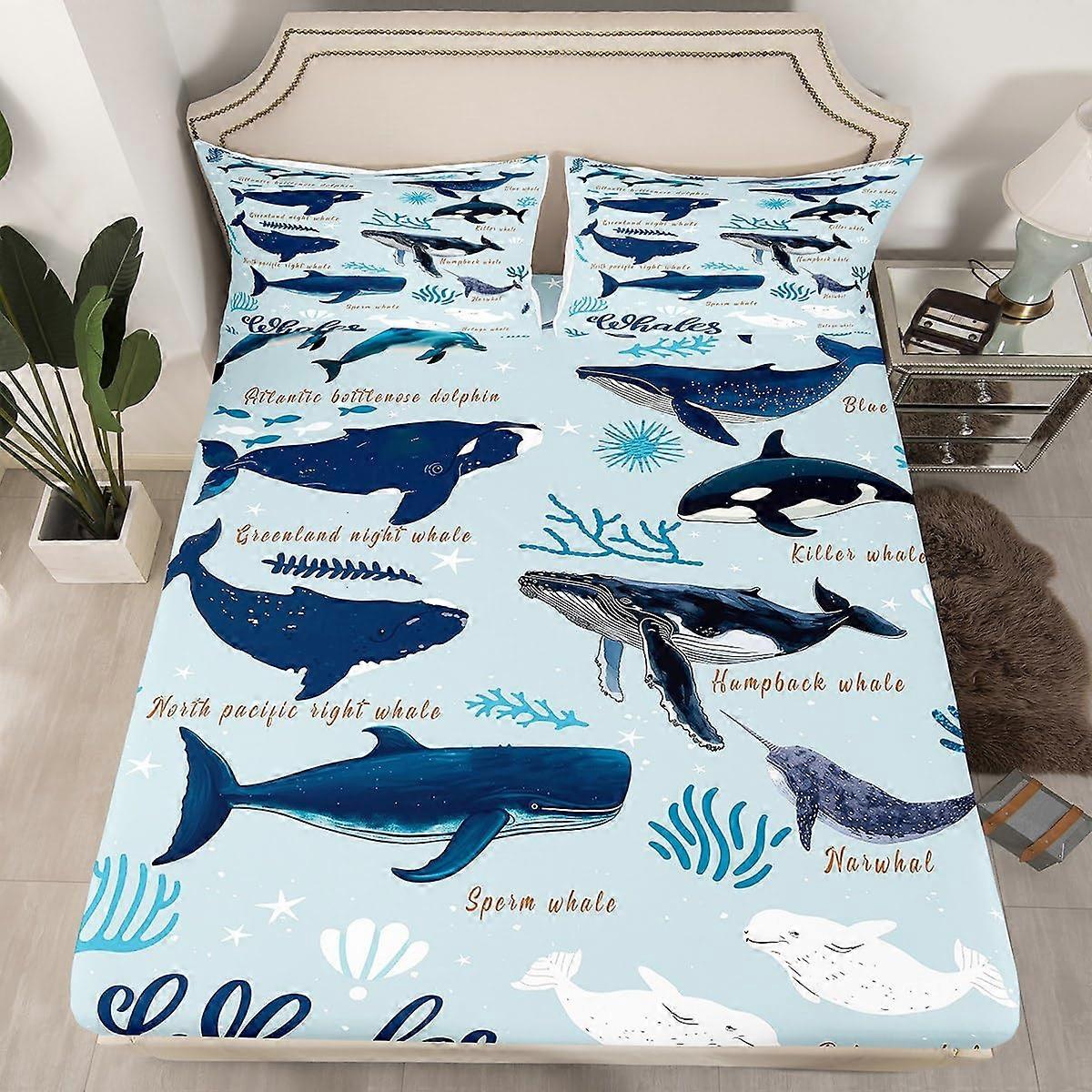 1 Set Fitted Sheet Coastal Animal Bedding for Kids Twin Size Under The Sea Nautical Theme