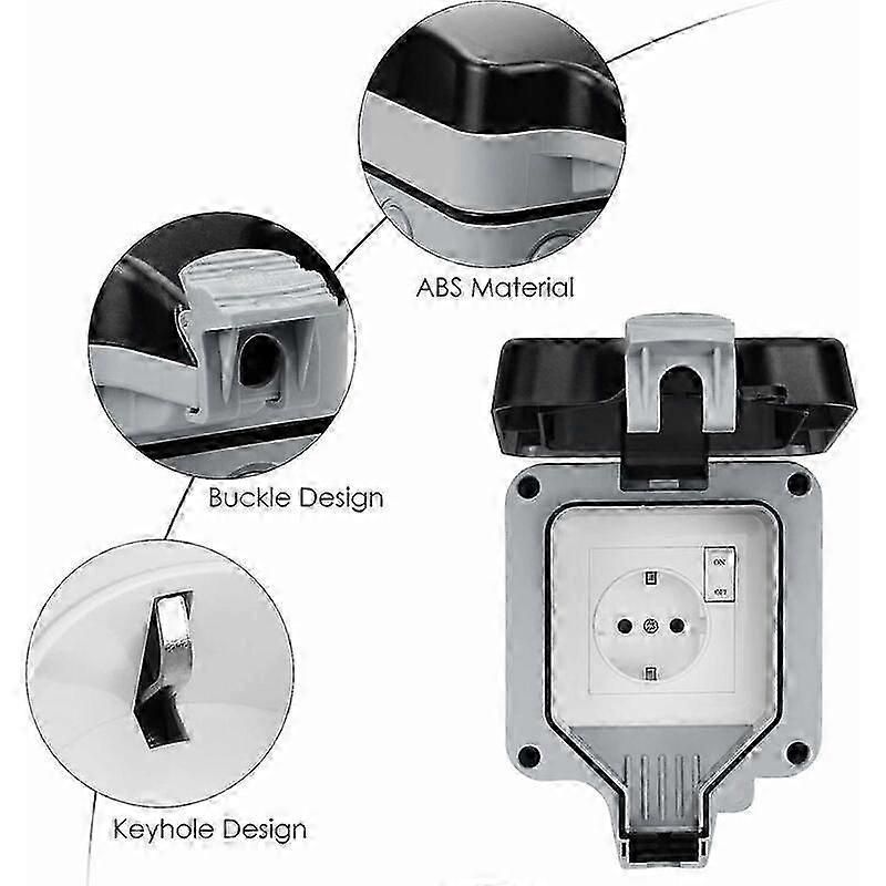 IP66 Waterproof Socket with Switch and Waterproof Derivation Box, Dustproof Outdoor Socket Wall Electrical Socket for Kitchen, Bathroom, Garage, Swimm