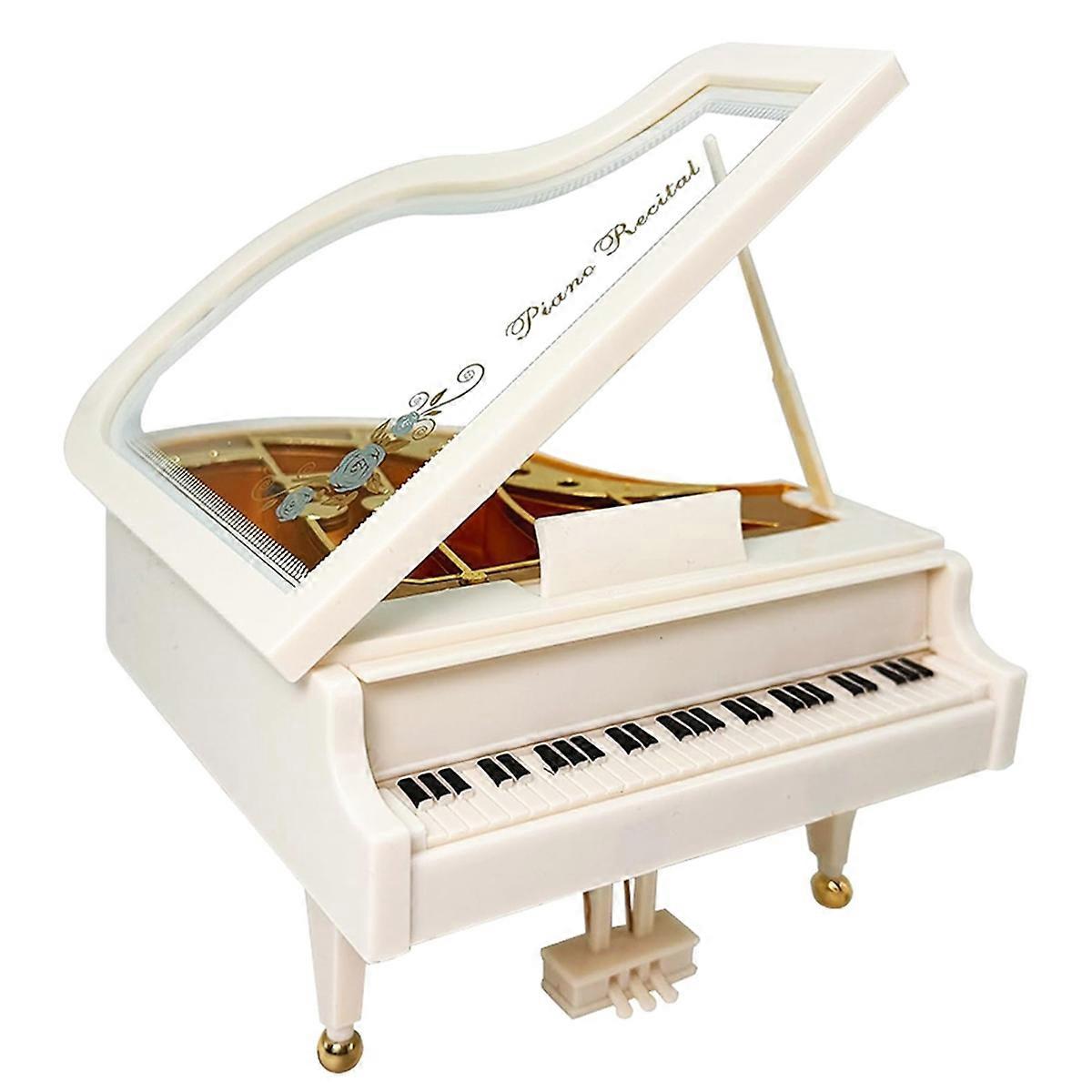 Piano Music Box, White Clockwork Mechanical Musical Boxes