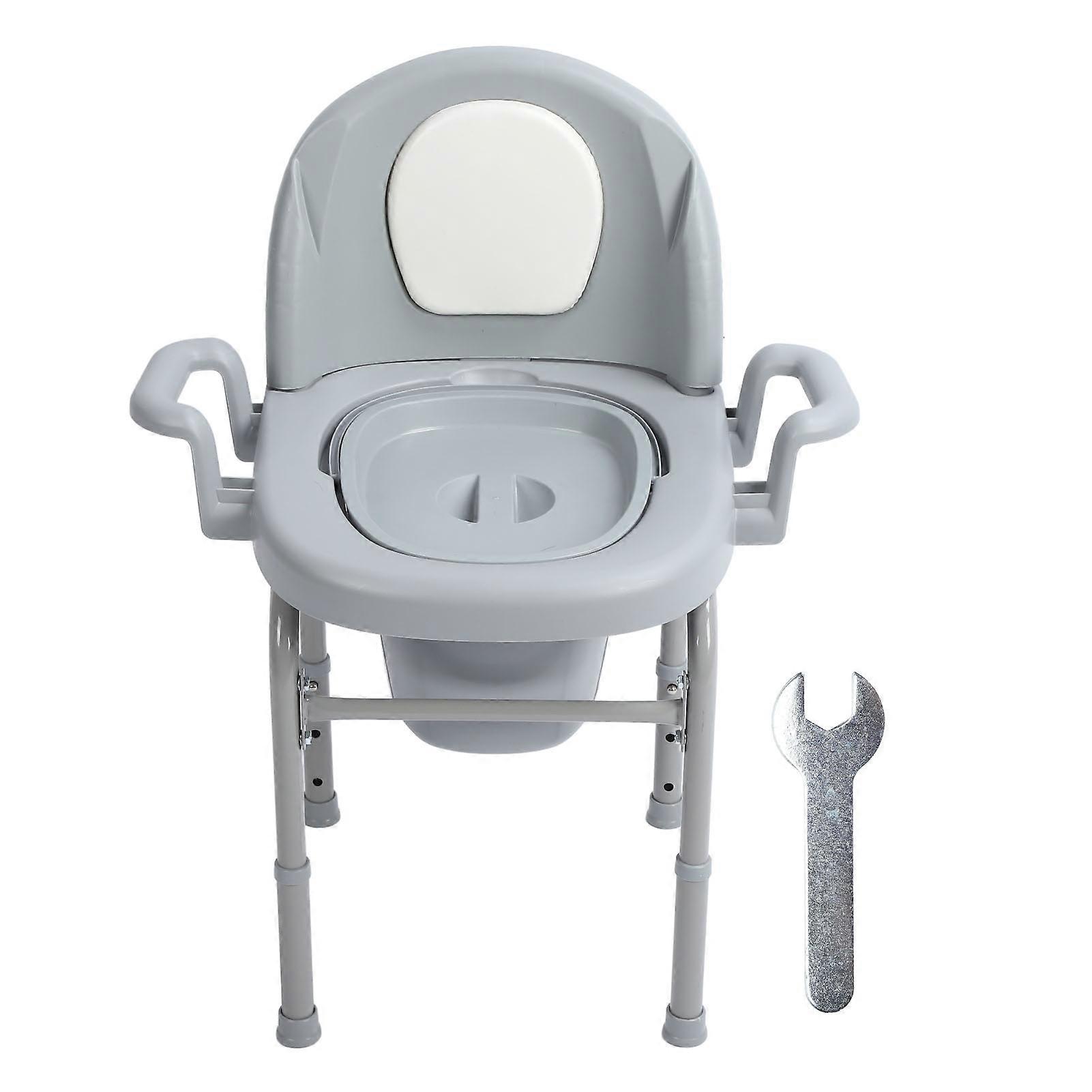 Portable Bedside Commode Chair 3 Adjustable Heights Mobile Toilet Seat with Solid Bucket Padded Backrest for Pregnant Elderly