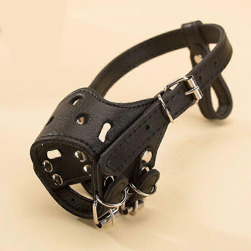 Black S-Muzzle for Dogs Anti Bark Muzzle for Small Large Dogs Adjustable Leather Dog Muzzle