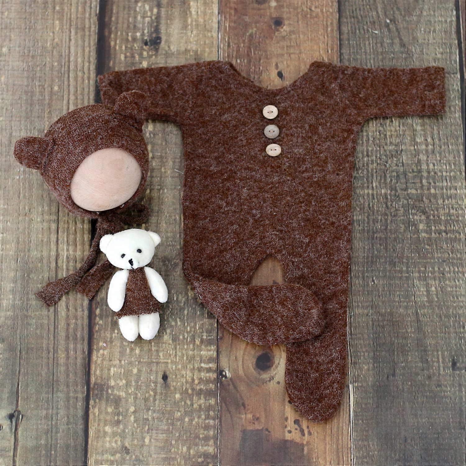Newborn Photography Outfit Infant Photo Prop Bear Set For Baby Boy Prince Style Hat And Clothes