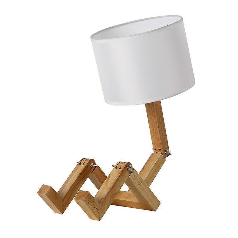 Robot Shape Wooden Table Lamp E14 Lamp Holder 110-240V Modern Cloth Art Wood Desk Table Lamp Parlor Indoor Study Night Light