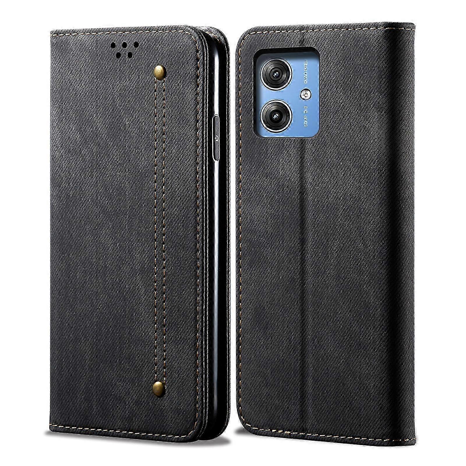 Flip Leather Phone Case with Denim Textured Design