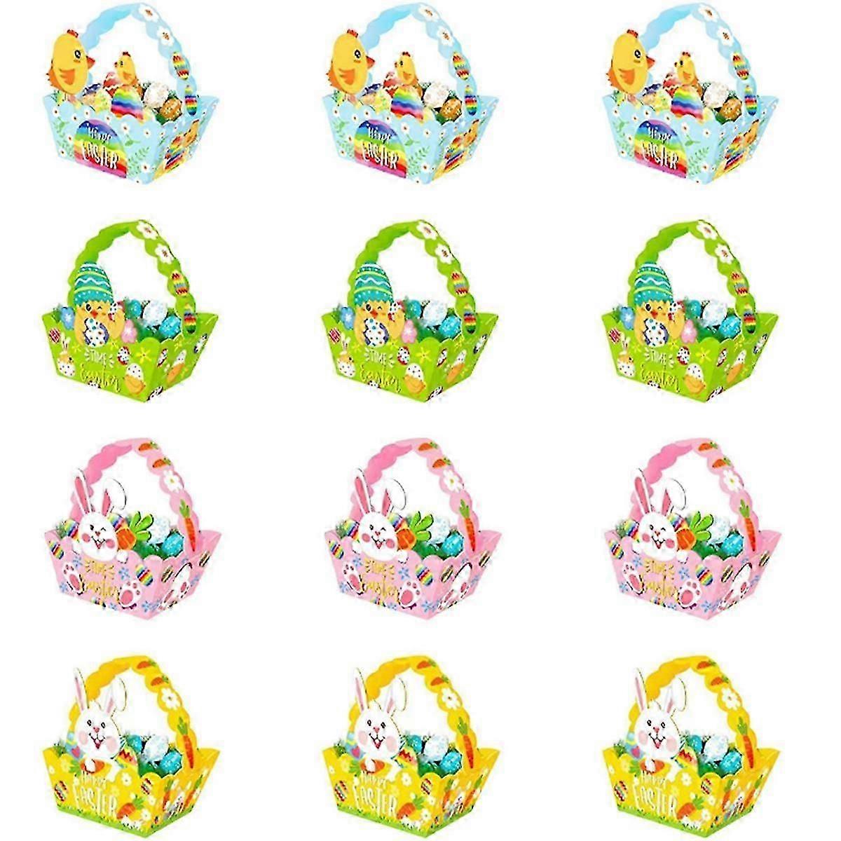 Easter Baskets with Handle,Paper Easter Party Easter Egg Hunt Activities Basket for Children Crafts