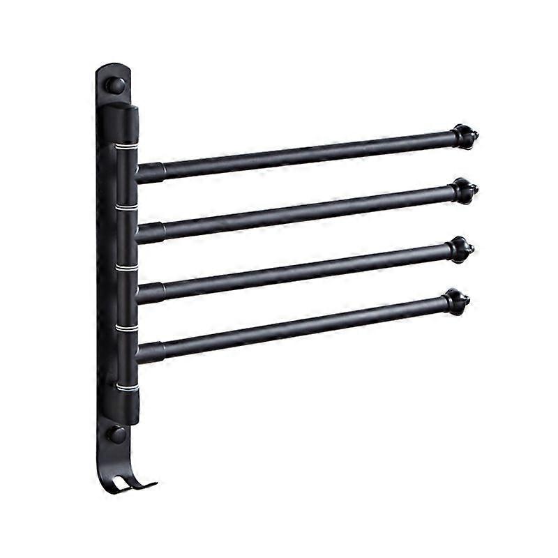 Wall Mounted Stainless Steel Punch-Free Rotating Movable Towel Rack (Four Movable Bars in Black)