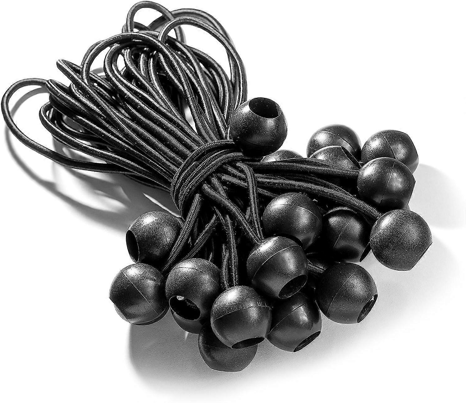 25 Cordas Elásticas de Borracha Profissional com Bolas (Preto 195mm) para Tendas, Lonas, Pôsteres. Tensor de lona, elástico
