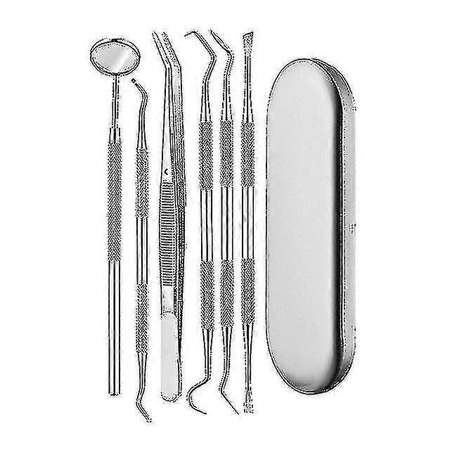 6pc Box Dental Mirror Kit Sickle Tartar Scaler Pick Spatula Silver Box Dental Instruments Dentist