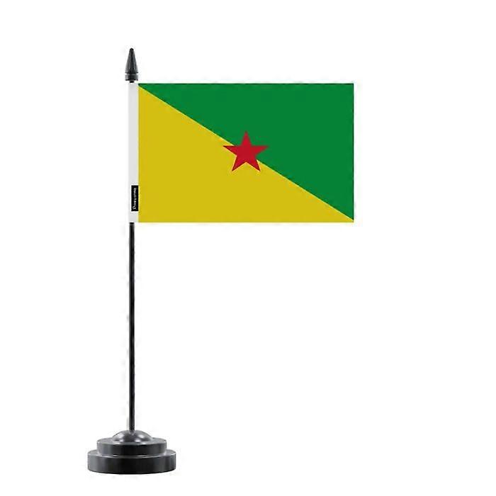 Table Flag of Guiana – 14 x 21 cm – Polyester – Black Plastic Base
