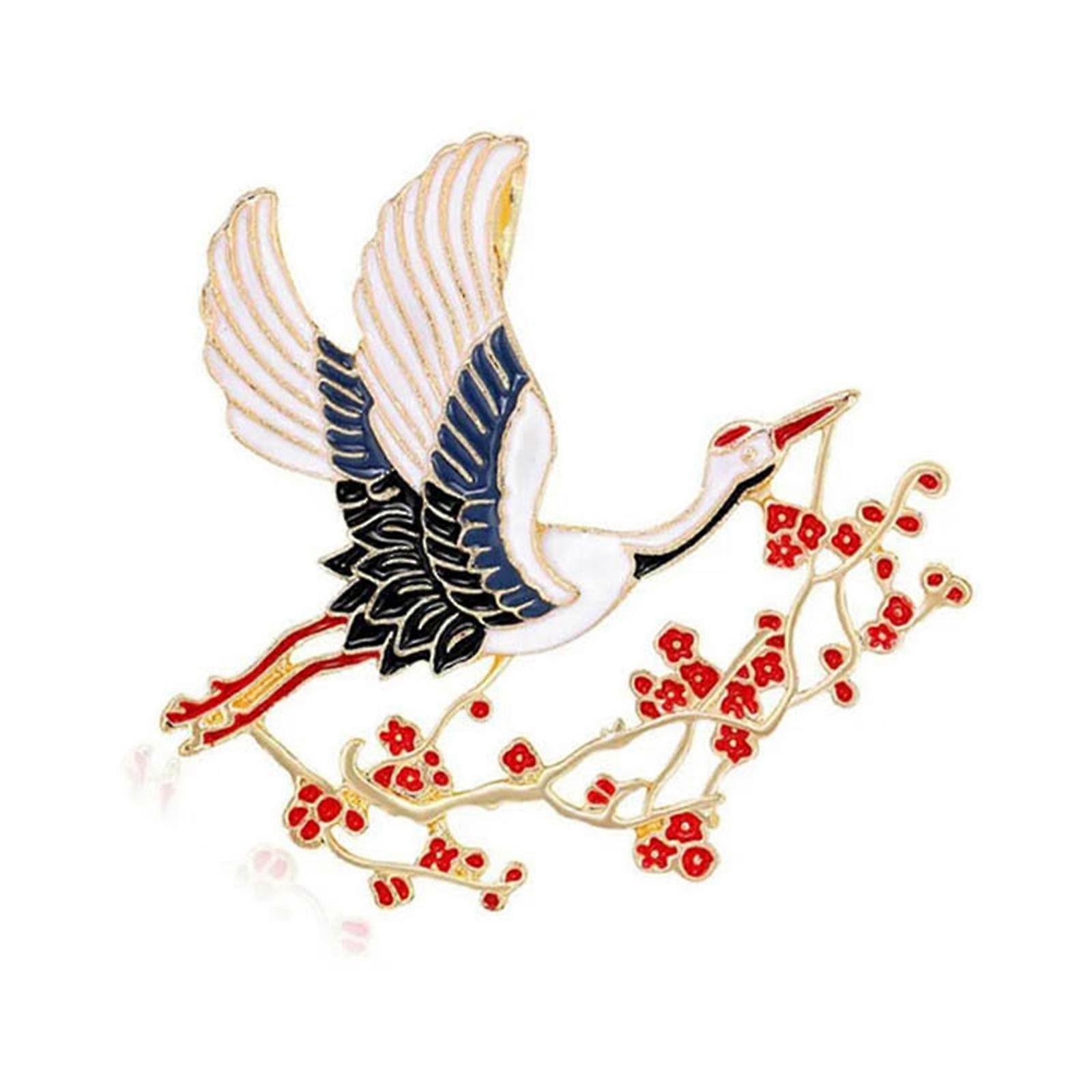 Unique Cranes And Plum Blossom Women's Brooch Created With Superior Alloy And Enamel For Adding Elegances To Any Outfit