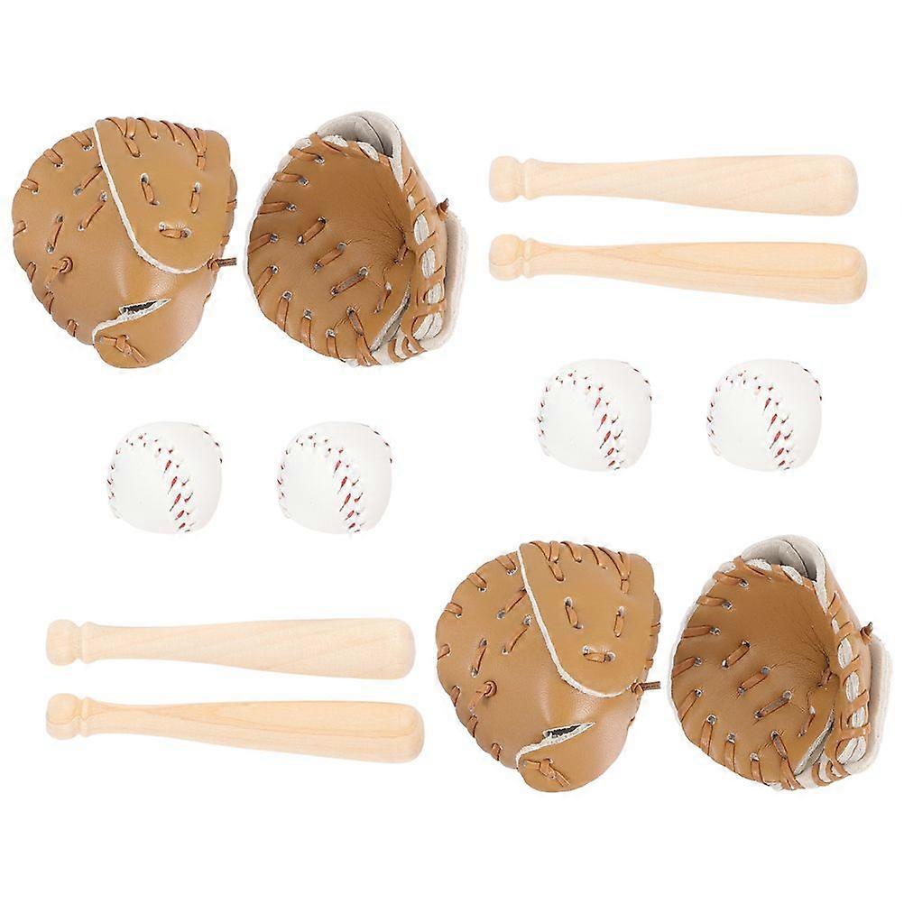 4 Sets Dollhouse Baseball Toy For Kids Miniature Set Dollhouse Mini Baseball Bat Glove Ball Kit Mini House Miniature Sports Ornaments