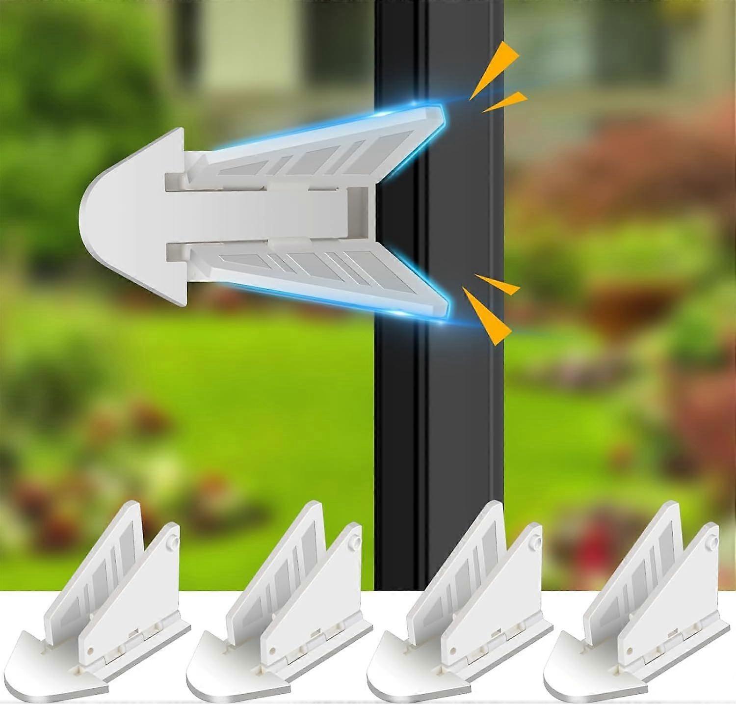 Set of 4 child window locks - Sliding door safety - Door chain without drilling - Baby safety for windows and balcony doors - White