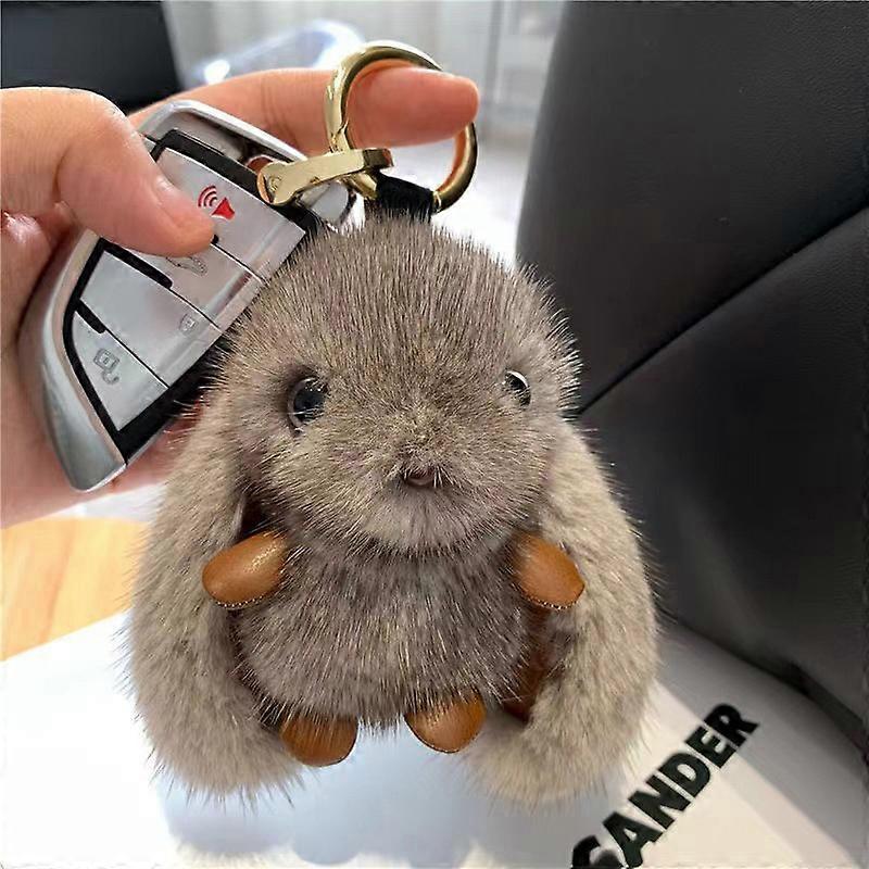 Cute Fluffy Rabbit Keychain Ring Plush Pompon Bunny Bag Pendant