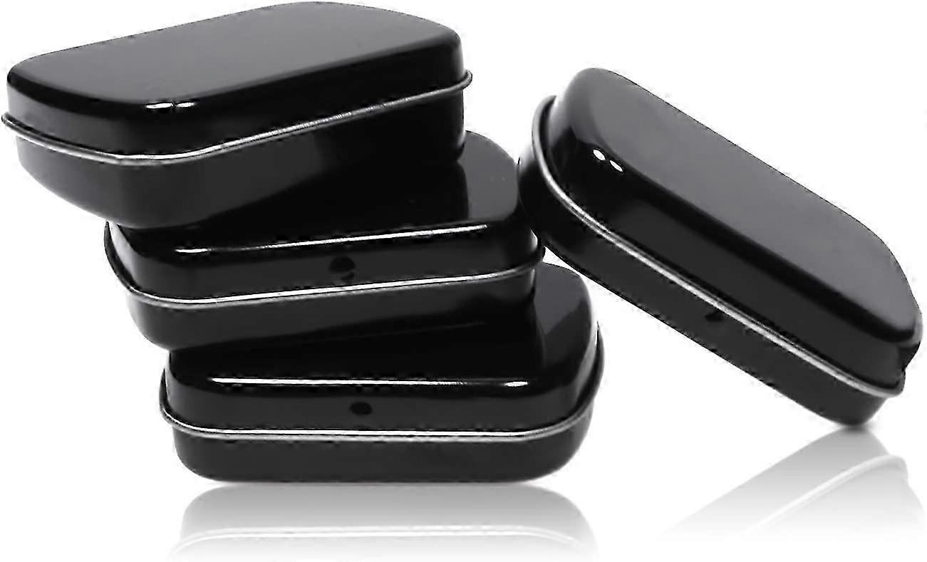 4Pcs Portable Black Metal Hinged Lid Tin Containers for Small Storage of Candies and Pills Ideal for Generic Use