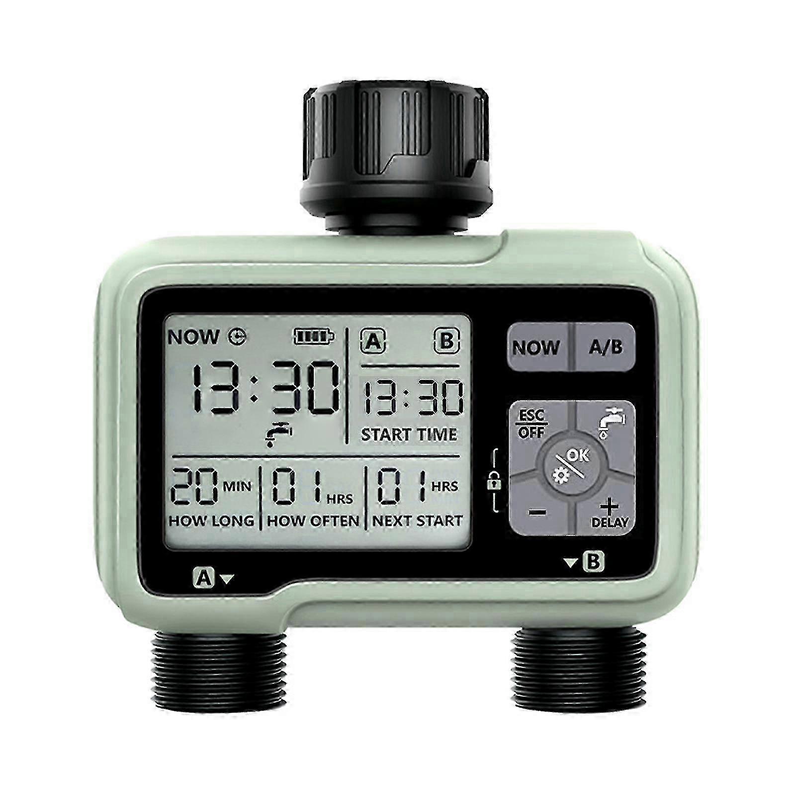 2-Outlet Digital Water Timer IPX5 Waterproof Programmable Garden Sprinkler with Large LCD Display Compatible with Certain Brands