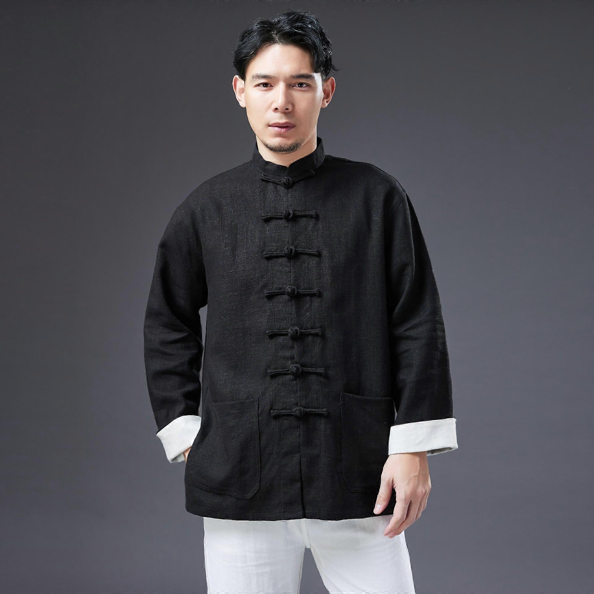 Spring Ramie Men's Jacket Cardigan Chinese Style High Quality Loose Casual Stand-up Collar Cardigan Button-up Top