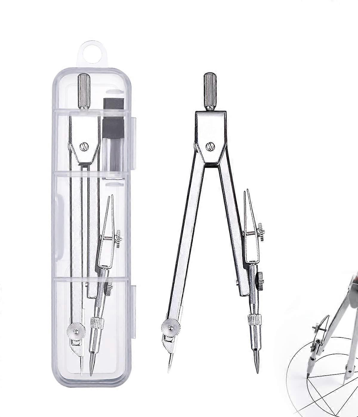 Compass Set with Locking Screw for Technical Drawing, Quick Adjustment, Parabola, Left-Handed Use, Sharpener Included