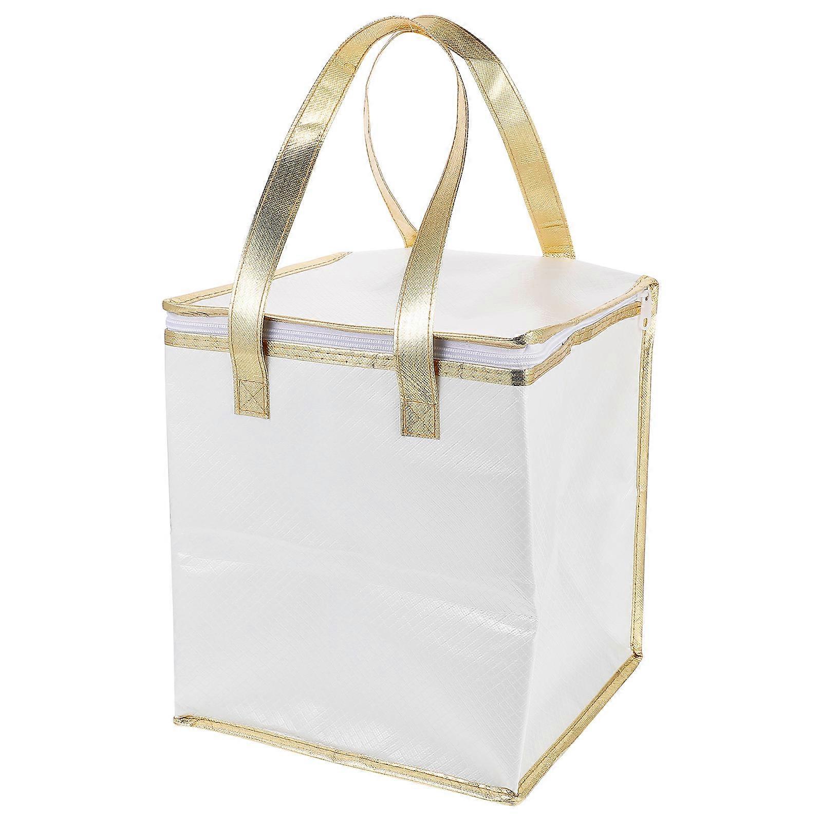 Portable Cake Storage Bag Insulated for Food Package Bright White with Handle Design Composite Material