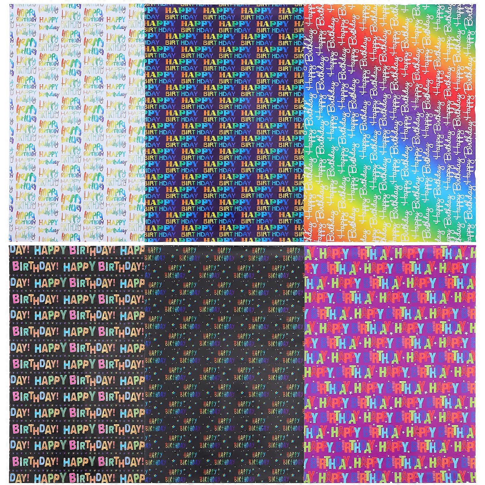 Birthday Wrapping Paper Roll Assorted Color Coated Paper Present Protection 7000X5000X010Cm 6Sheets