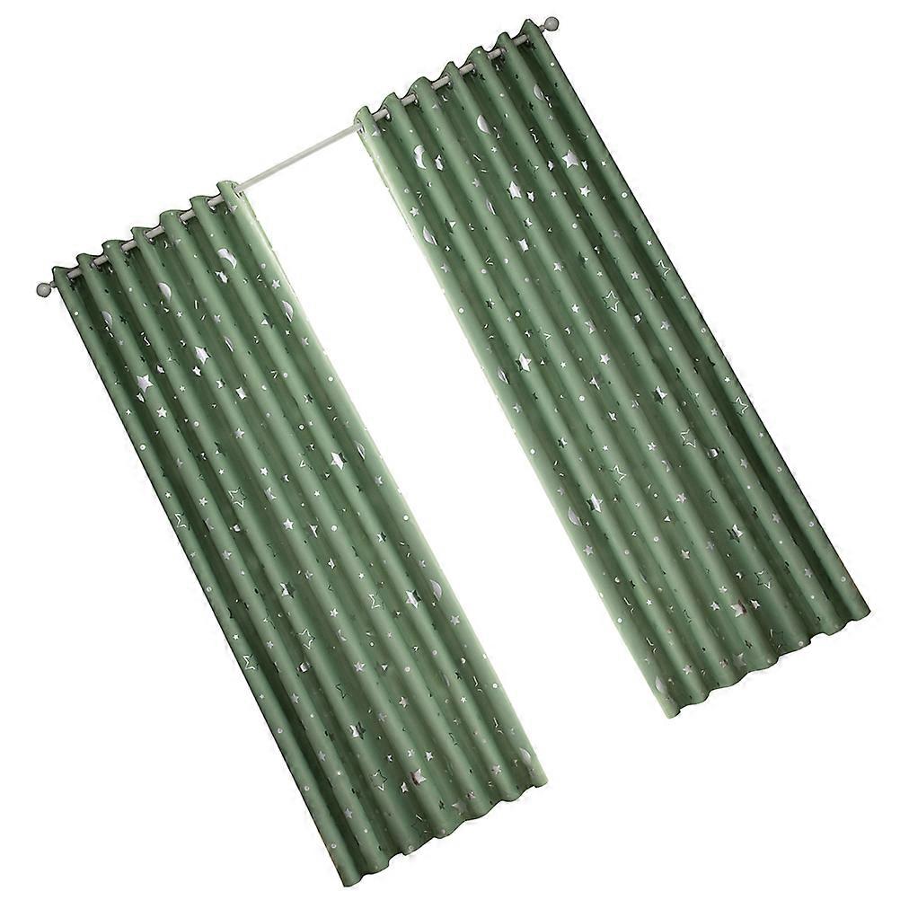Cartoon Star Moon Curtains Heat Insulation Side Window Drapes For Sliding Glass Door 100x130cm Green 1Set