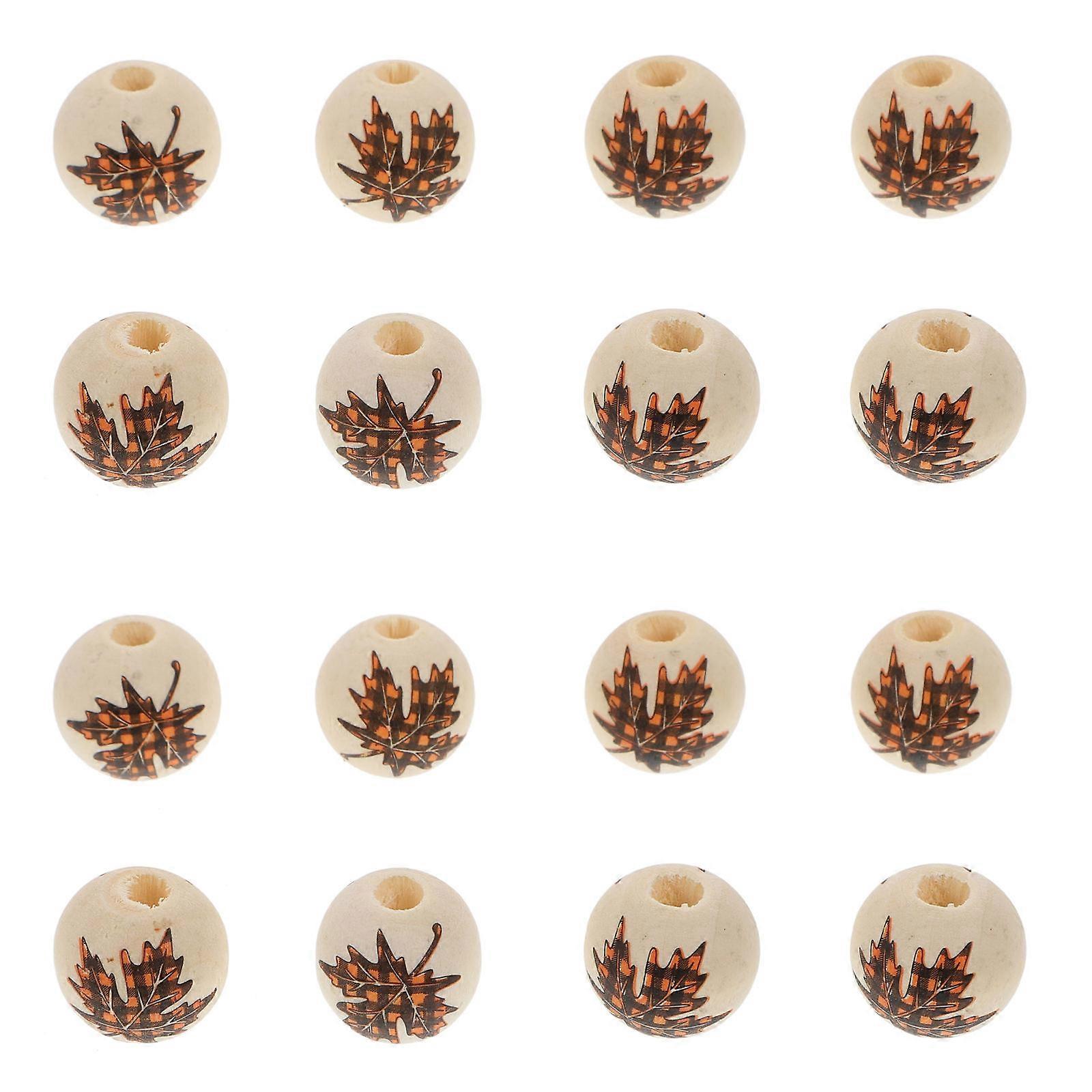 30pcs Wooden Beads Set with Colorful Maple Leaf Pattern