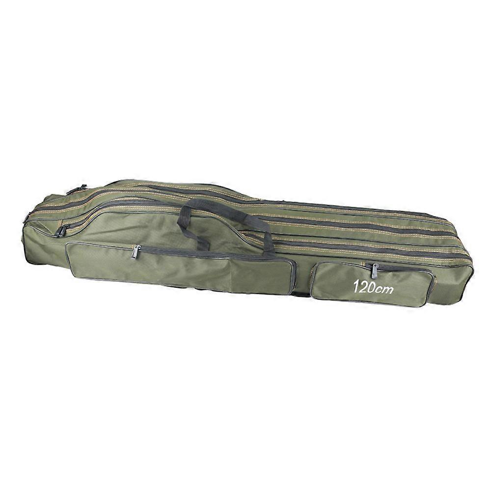 Portable Fishing Gear Bag Canvas Foldable Fishing Rod Case Double-Layer Army Green Storage for Fishing Gear Outdoor Fishing Tackle Gear 1Pcs