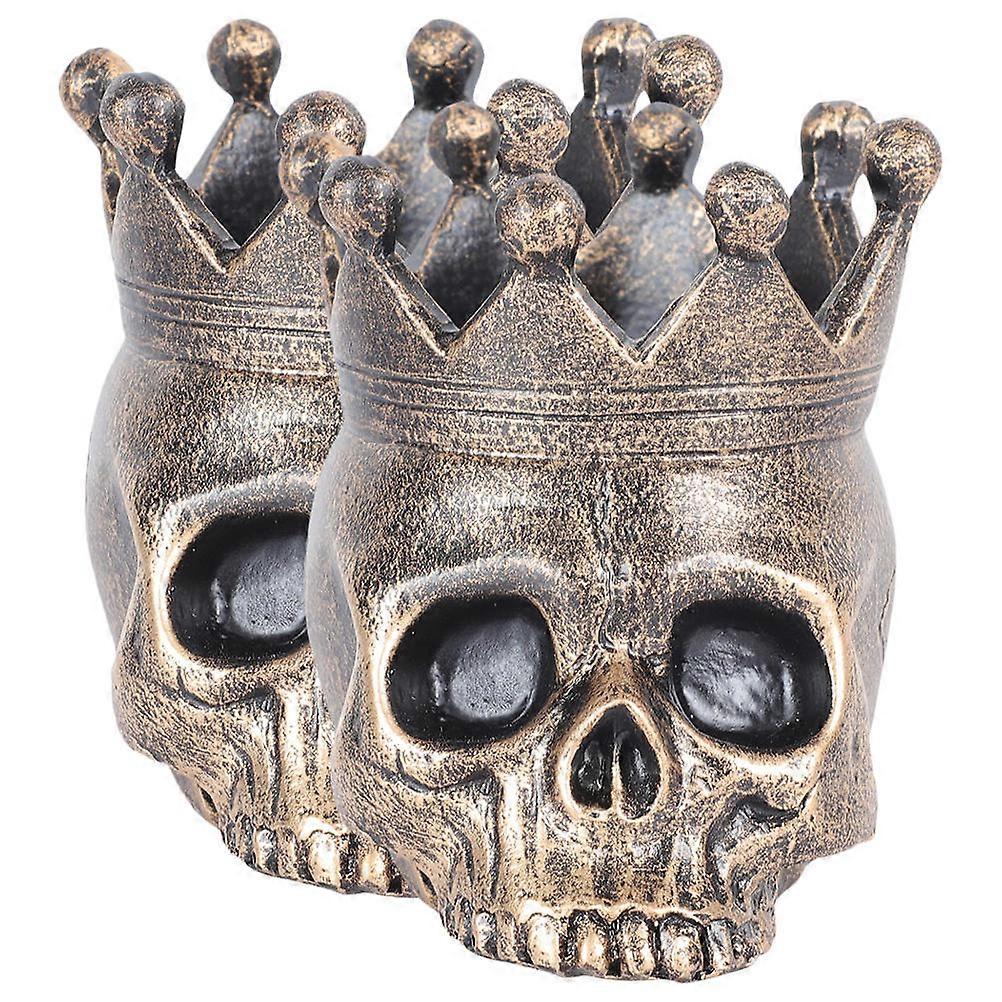 Halloween Candlestick Spooky Tealight Cup Holders Scary Skull Shaped Coffee Color 8x7x8cm Decoration 2Set