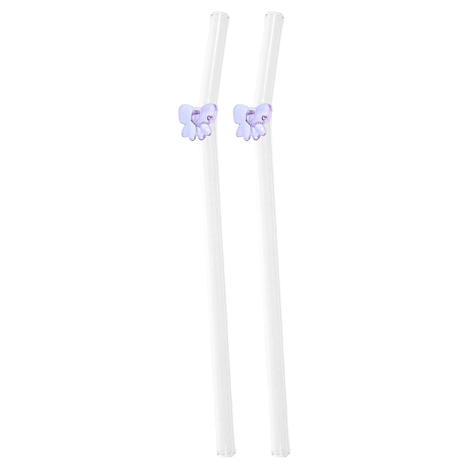 Charming Purple Glass Straws For Juice Smoothies And Daily Use 2Pcs