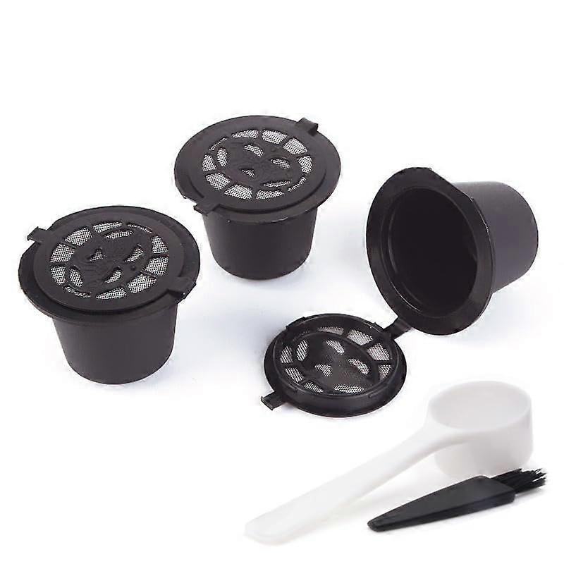 Refillable Coffee Capsules for Nespresso, 3-Pack Reusable Black Capsules with Coffee Spoon and Brush, Compatible with Nespresso Machines
