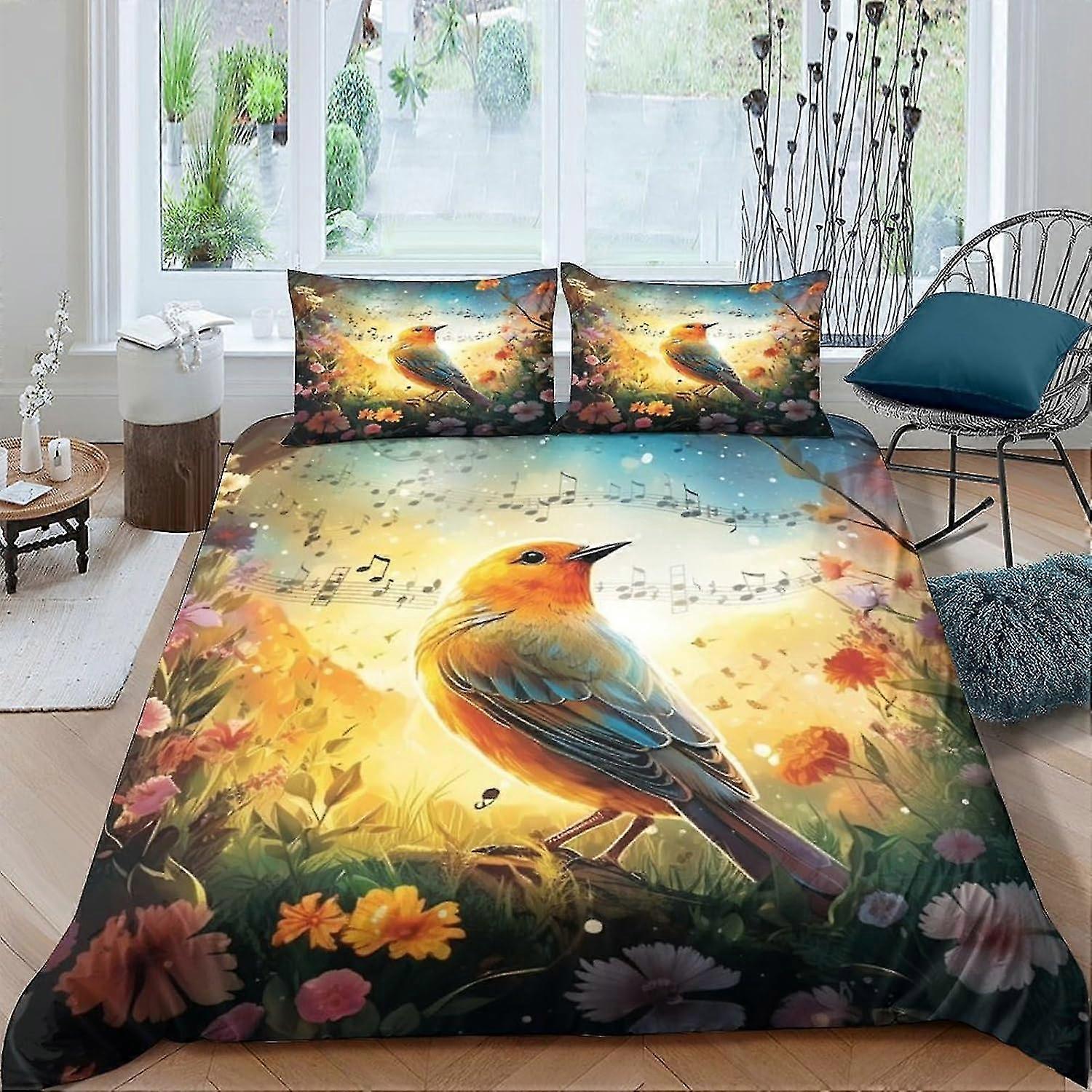 Festival Themed Bird Duvet Cover Set - 3 Piece Bedding Set with Zipper Closure and Pillow Cases, Soft Microfiber