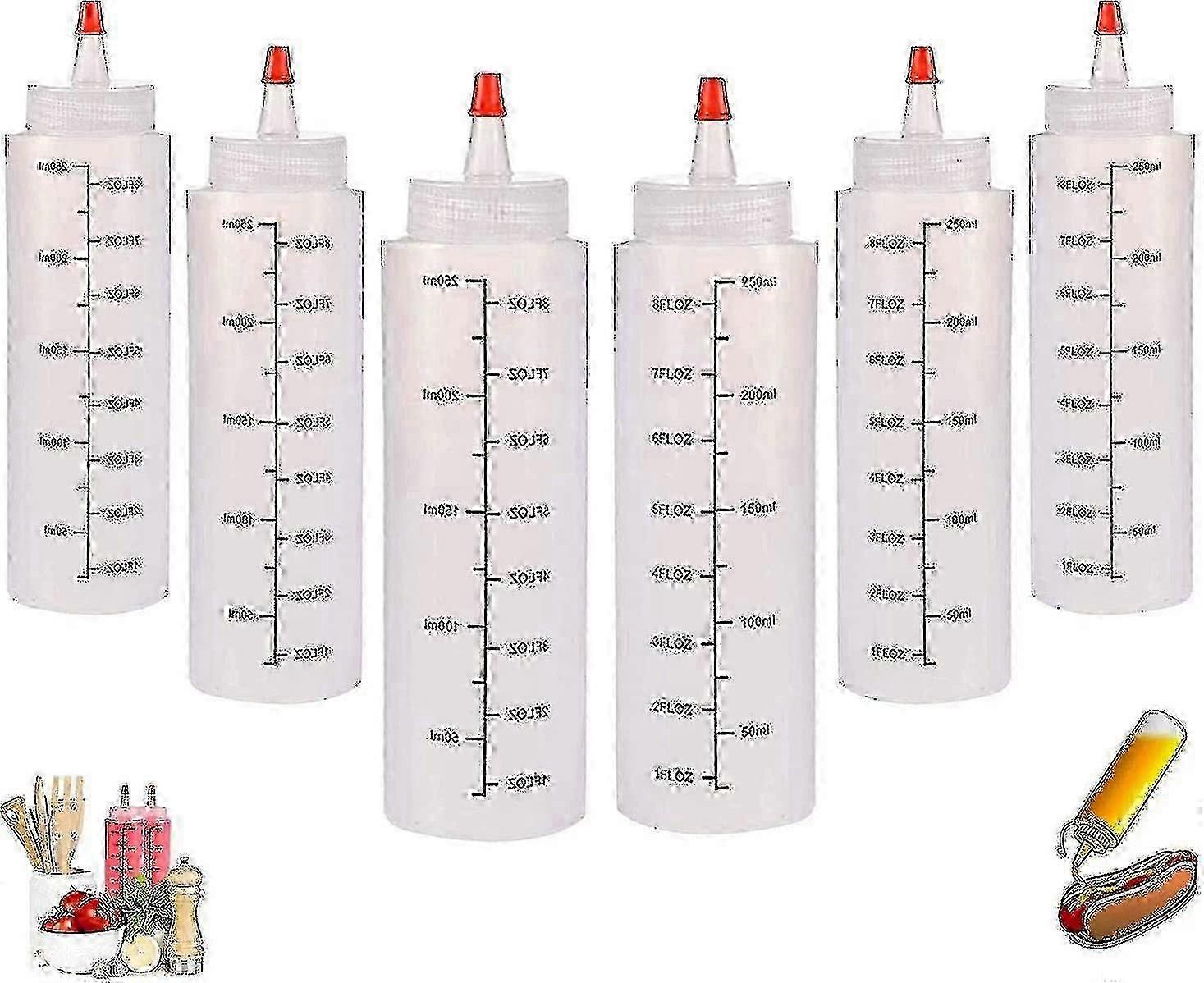 Squeeze Bottle, 6 Pack 8oz Condiment Bottles Suitable for Ketchup
