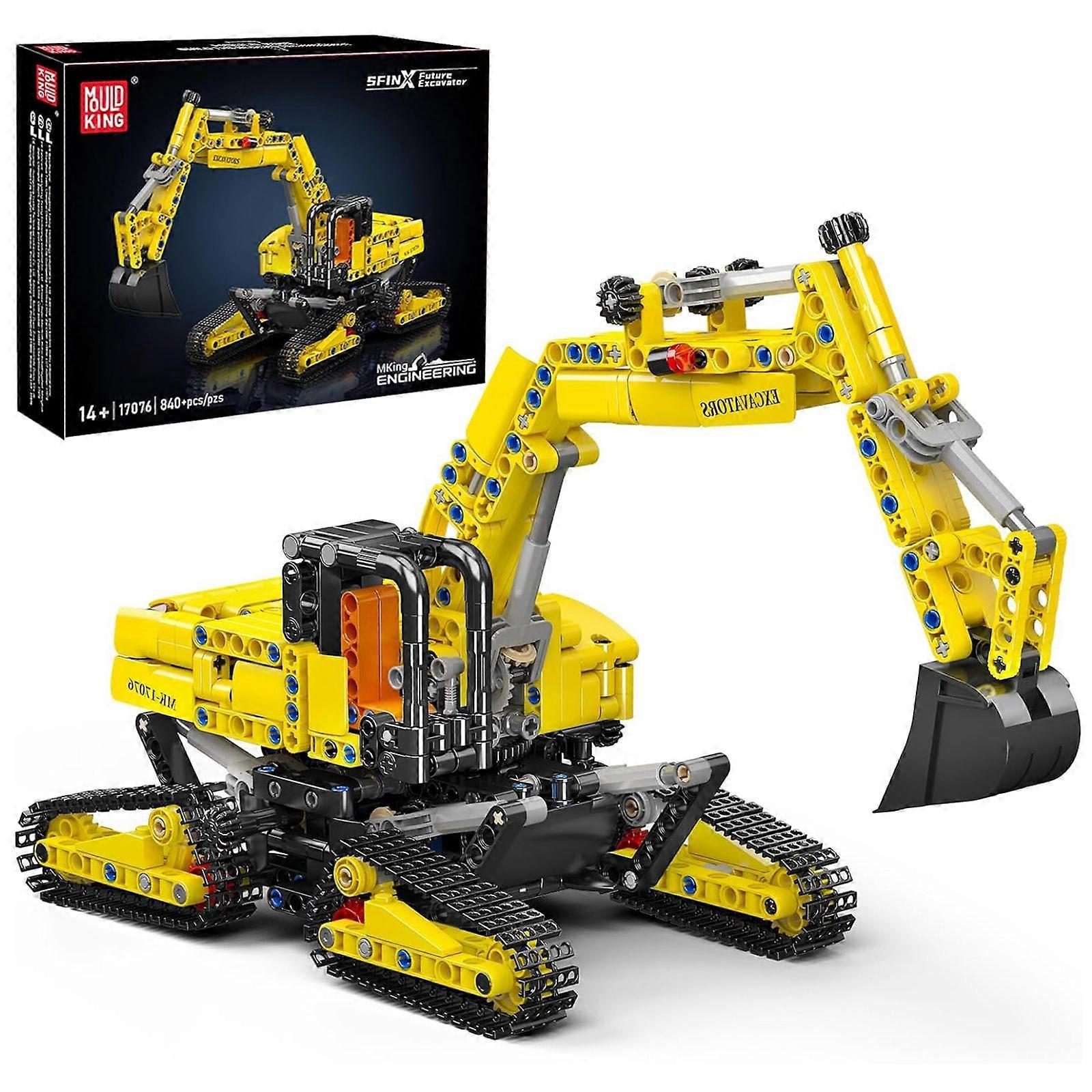 Mould King 840PCs Hydraulic Excavator Building Set - 1:30 Scale Functional Engineering Model with Working Boom & Bucket, STEM Construction Set for Tee