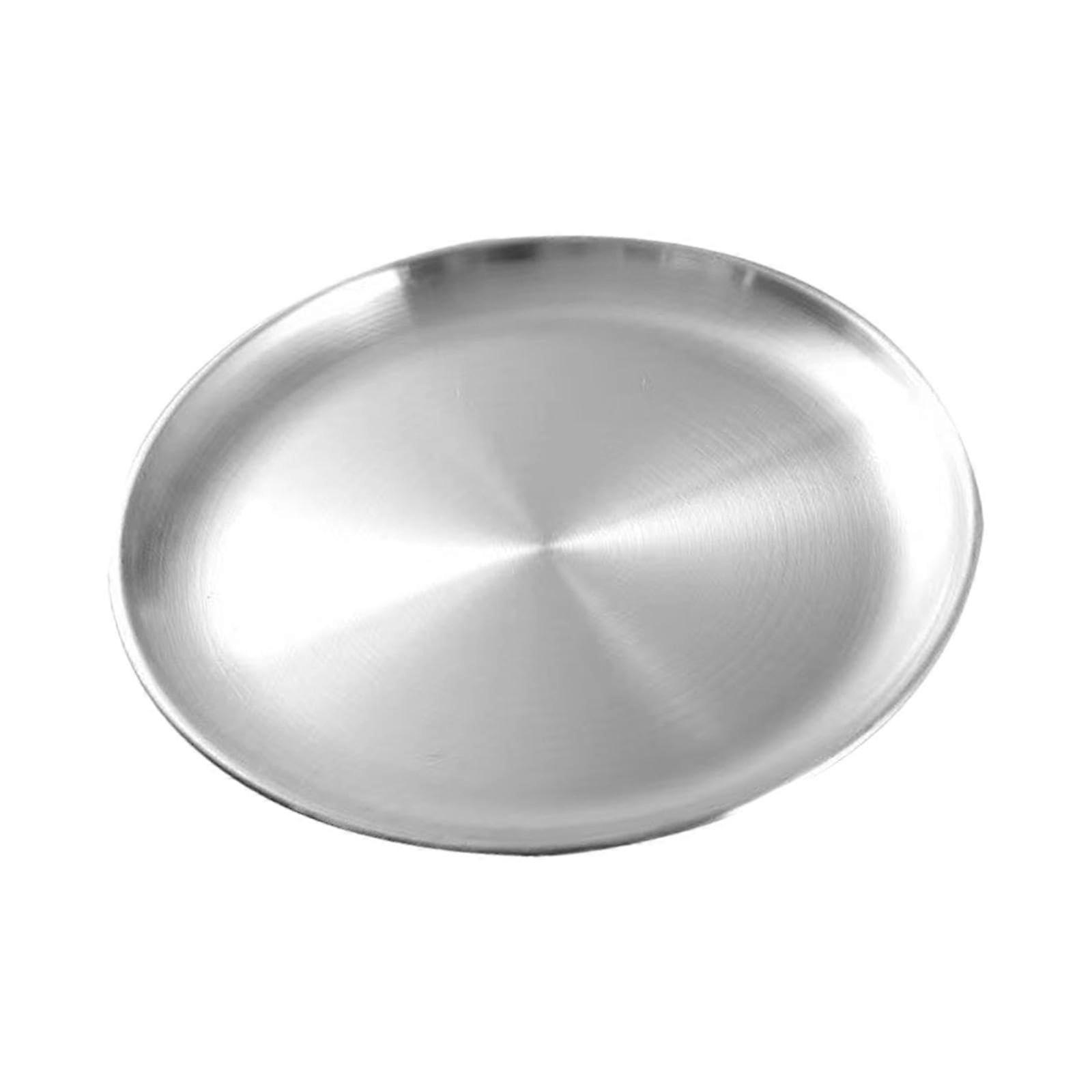 Stainless Steel Dinner Plate 17 cm with Rolled Rim, Stackable Camping Serving Plate