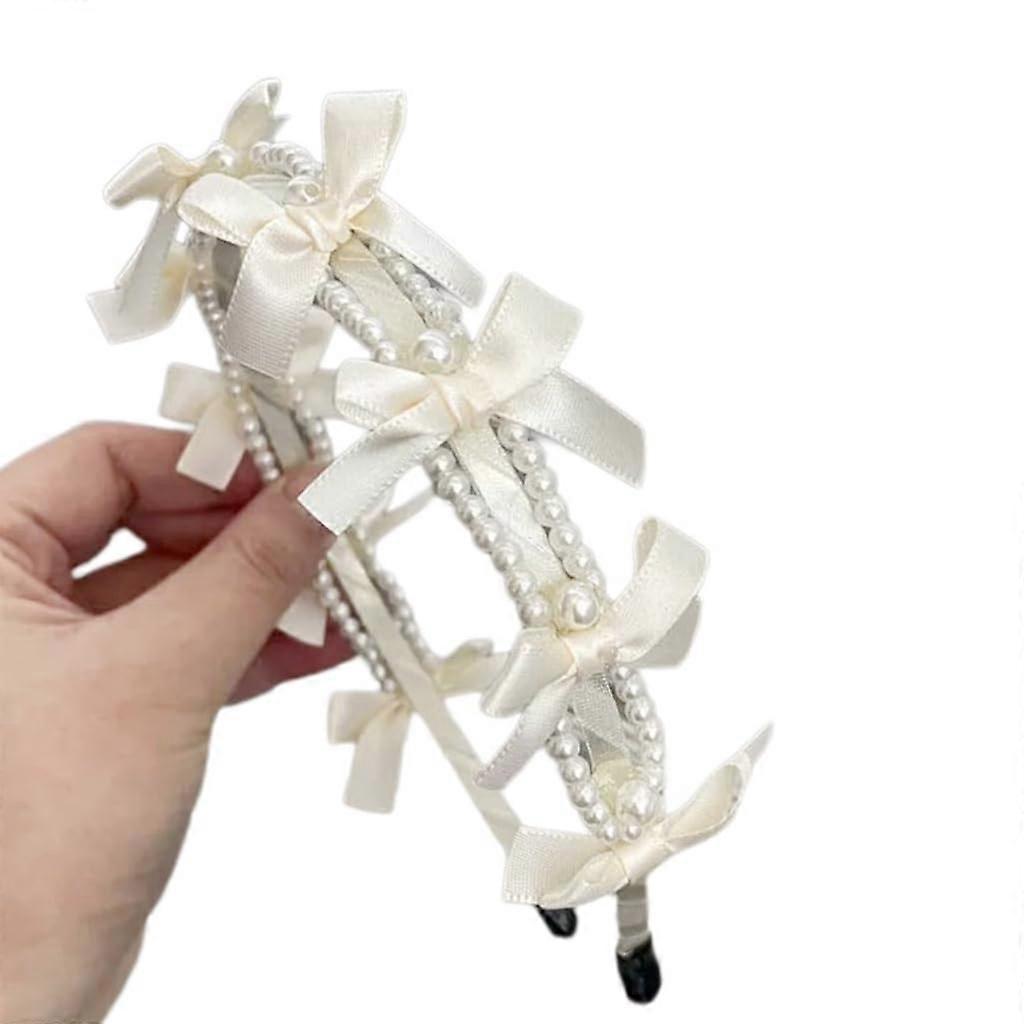 Studded Pearl Princess Prom Bride Party Bridal Ladies Headwear Hair Styling Women Clothing Beige