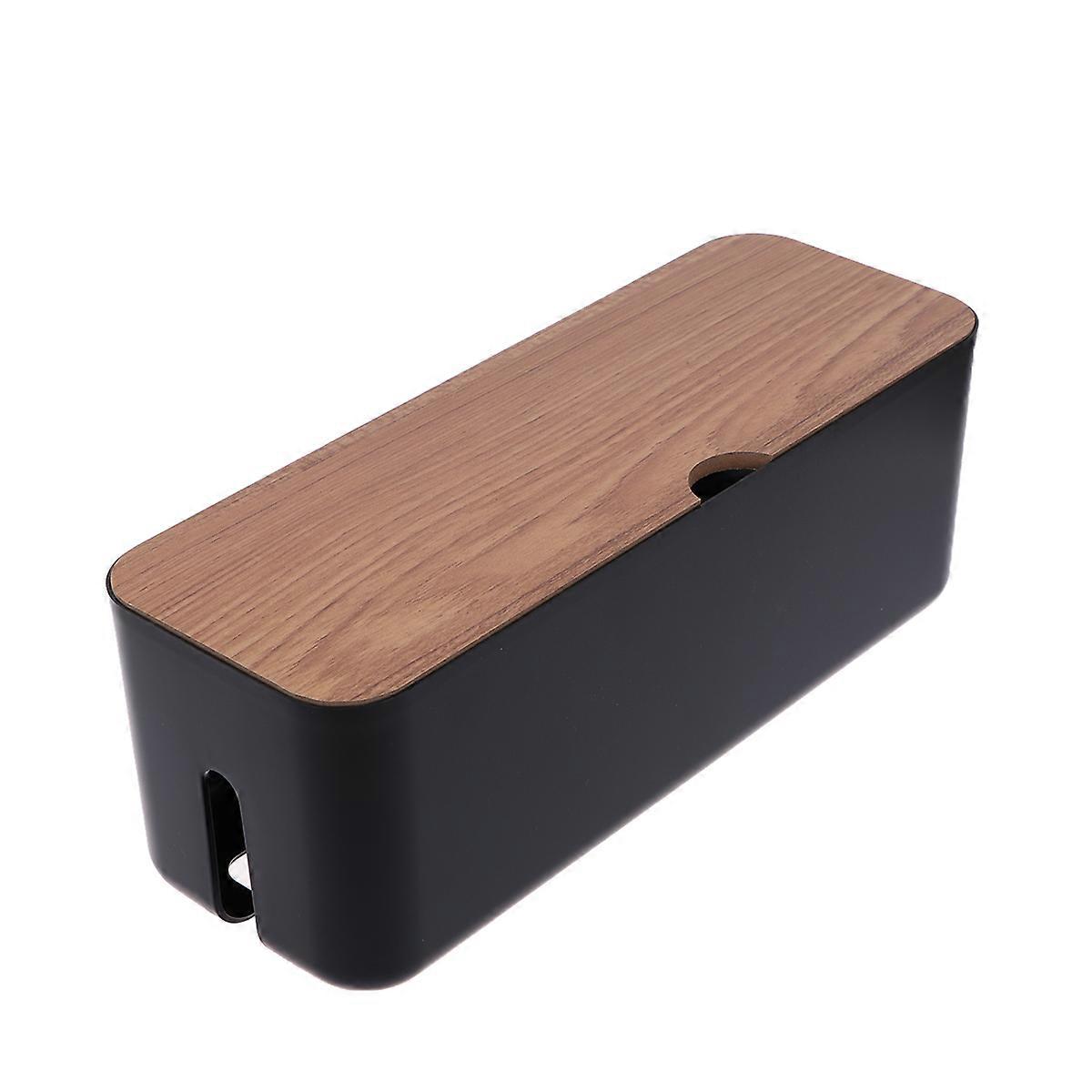Desktop Data Cable Storage Holder Power Cord Storage Box Bamboo Material Cable Hiding 1Pcs